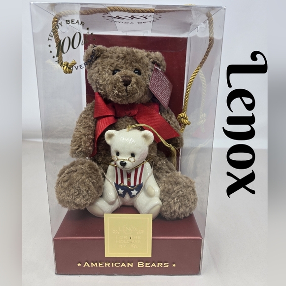 Lenox American Bears 100th Anniversary Plush Brown Bear Porcelain White Bear - Picture 1 of 10